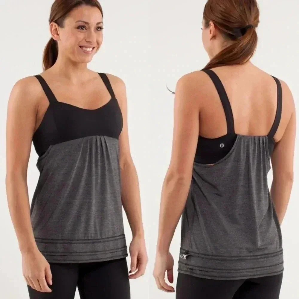 Lululemon Run Women’s Black Gray Back On Track Athletic Sleeveless Tank Size‎ 4